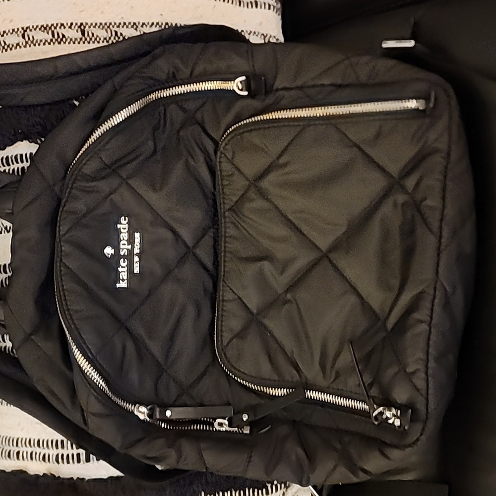 Kate Spade Quilted Black Backpack with Silver Zippers